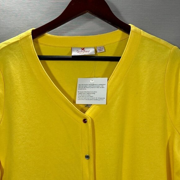 Quacker Factory Sweater Womens Large Yellow Cotton Cardigan Jeweled Snaps NEW - Picture 2 of 8